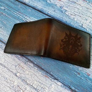 Three headed Wolf tattoo Genuine Leather wallet, premium leather men wallet, Handmade myth Cerberus gift, Christmas Day custom men wallet