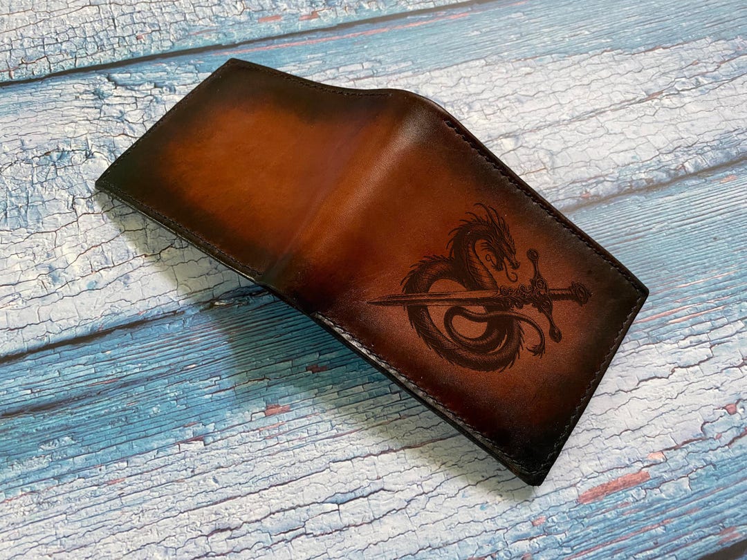 Knight Wallet Dragon Knight Leather Wallet: Handmade Trifold, Custom Engraved - Etsy