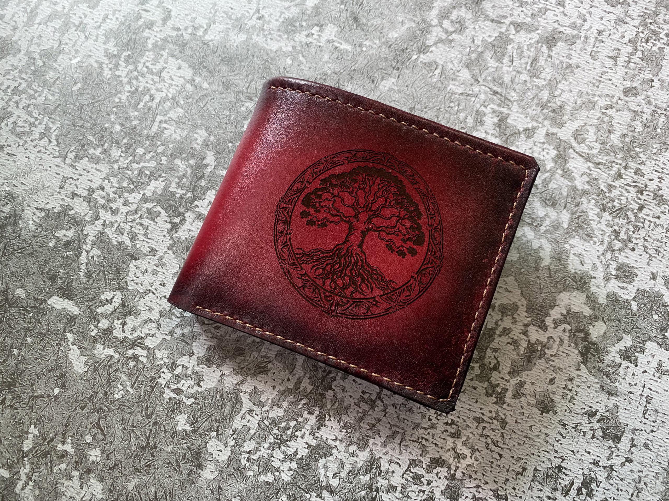 Discover Celtic Tree of Life Leather Wallet Men’s Cowhide Viking Trifold Bi-fold