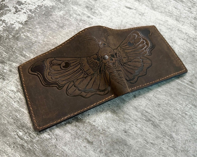 Handmade Leather Moth Wallet: Waxed Cowhide, Unisex Design