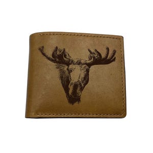 Cartera de cuero genuino premium con cabeza de ciervo, idea de regalo de caza para él, cartera de cuero con animal vikingo, cartera de regalo para el Día del Padre con temática del Norte