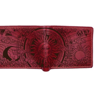 Portefeuille en cuir véritable motif soleil et lune, portefeuille pour hommes du système solaire, idée cadeau portefeuille premium pour la fête des pères de l'univers, nouveau portefeuille de Noël