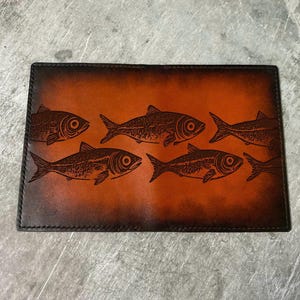 School of fish Pattern Genuine leather wallet/premium fish and shell handmade wallet gift/Anniversary new wallet gift/Christmas new wallet