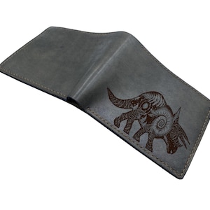 Cartera de cuero genuino con forma de dinosaurio estegosaurio, fósil del período Triásico, idea de regalo única de la Edad de Hielo, idea de regalo de billetera personalizada para el Día del Padre.
