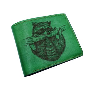 Bonita billetera de cuero premium con forma de mapache, billetera única con forma de mapache cohete, billetera de cuero personalizada, billetera personalizada de regalo de Navidad para él