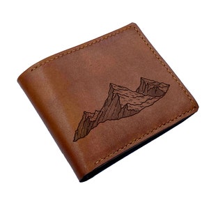 Cartera de montaña/Cartera de hombre/Cartera de cuero hecha a mano/Cartera de árbol forestal/Cartera personalizada/Regalo para novio/Regalo de cumpleaños/Regalo para papá/Regalo de Navidad