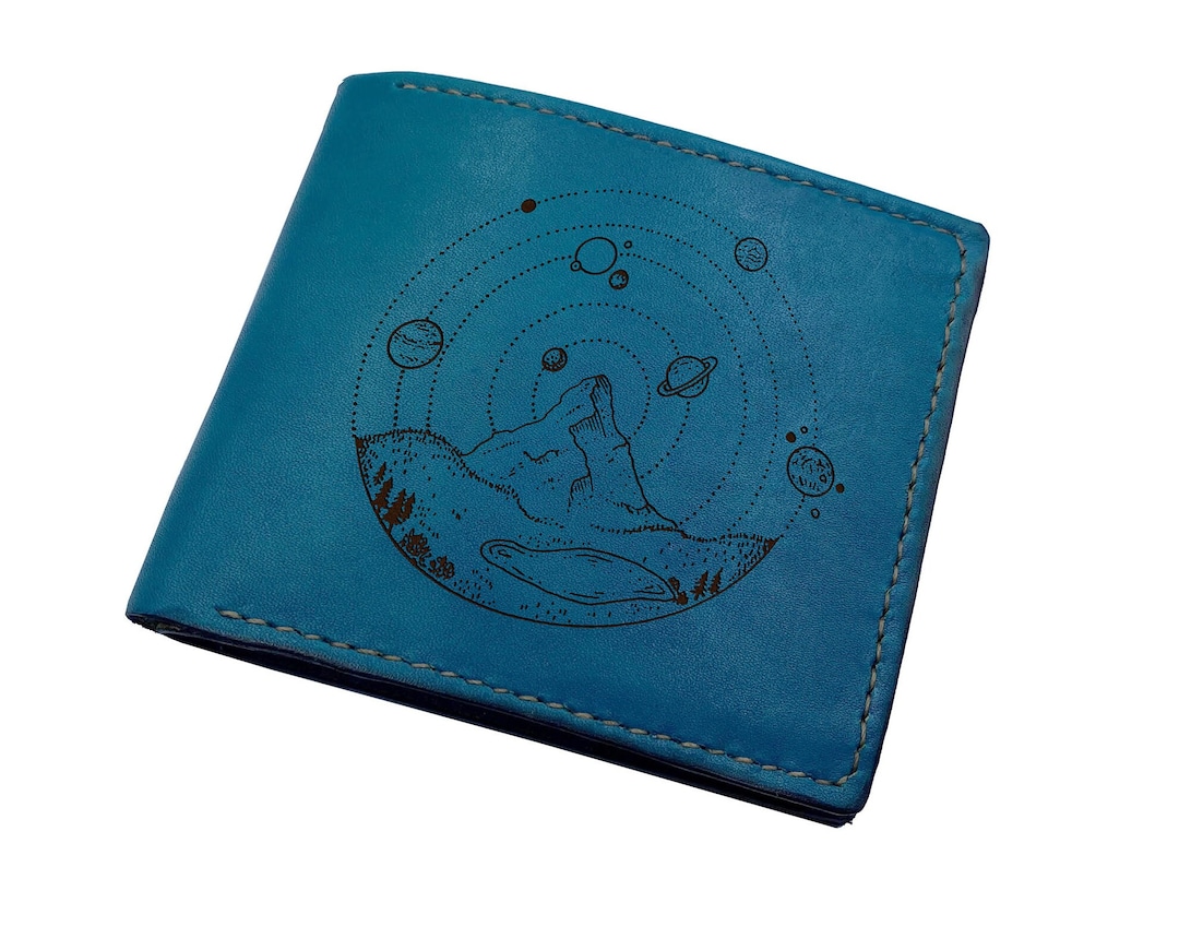 Solar System Around Earth Crater Leather Wallet, Space Travel