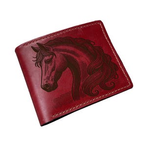 Hermosa billetera de cuero premium con diseño de cabeza de caballo, billetera hecha a mano de cuero genuino con diseño de caballo, billetera triple personalizada, billetera para hombre para el Día del Padre.