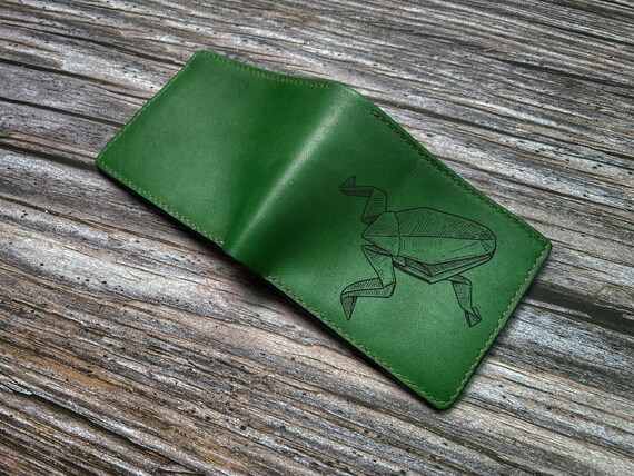 Origami Frog Leather Wallet, Personalized Japanese Art Gift