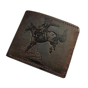 Cartera de cuero genuino encerado de vaquero con prensado hidráulico, cartera premium hecha a mano, cartera de gamuza que nunca se decolora, cartera para el Día del Padre para montar a caballo