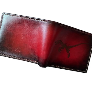 Portefeuille en cuir fait main squelette Velociraptor, portefeuille en cuir premium fossile de dinosaure, cadeau portefeuille de Noël, dinosaure bleu de Jurassic Park