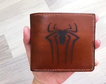 Spider leather wallet, Spiderman handmade men wallet, custom men gift, gift for him,Peter Parker, Spiderman logo Christmas unisex wallet