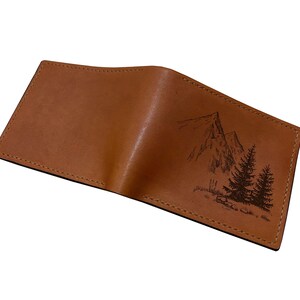 Pine Forest Mountain Design Premium Leder Brieftasche / echte Leder Brieftasche / Wald benutzerdefinierte Brieftasche / handgemachte Brieftasche Geschenk / Vatertag neue Brieftasche