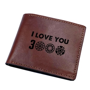 Cartera de cuero premium I love you 3000, cartera de cuero genuino End Game, regalo de cartera personalizado para papá, nueva idea de regalo de cartera para Navidad