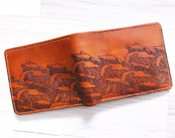 Hokusai Wave Leather Wallet: Japanese Art Genuine Leather
