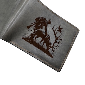 Carteira de couro premium feita à mão para caça de veados/Carteira de couro personalizada para caça de veados e paisagem/Carteira de couro genuíno para homens de Natal