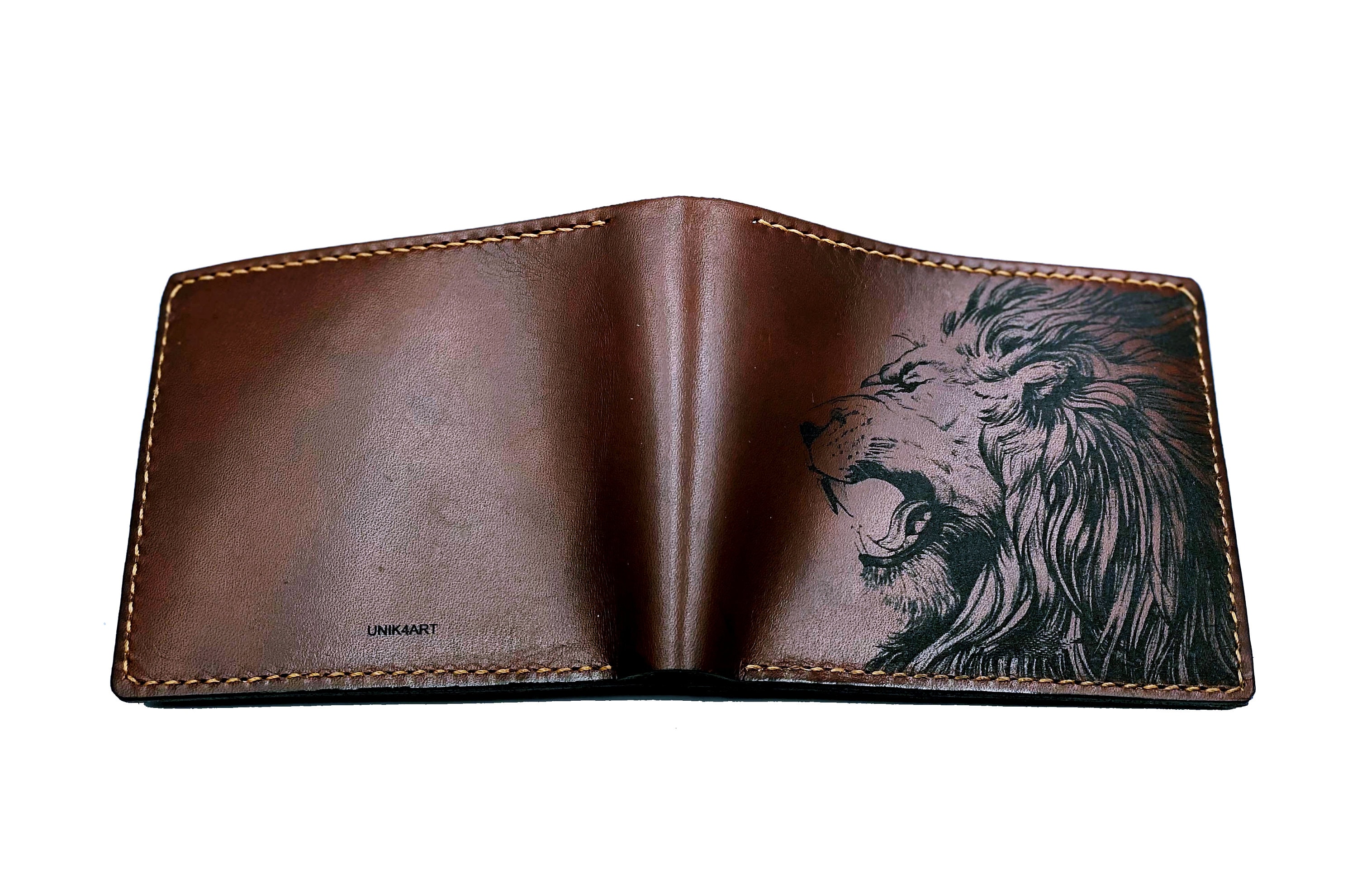 Floral Lion Head Leather Wallet: Handmade Cowhide Men's Wallet - Etsy