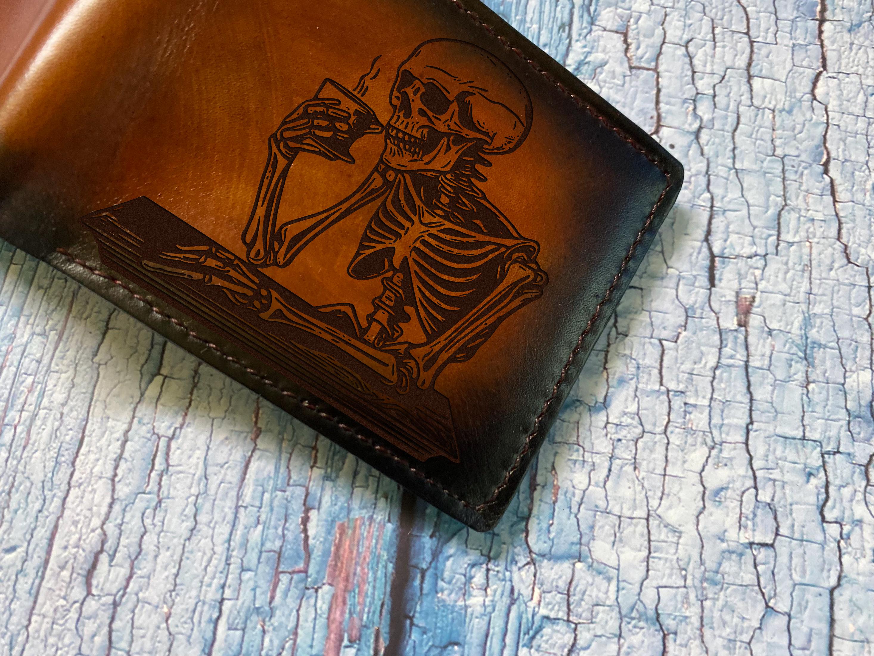 Skeleton Leather Wallet: Personalized Horror Handmade Cowhide Trifold ...