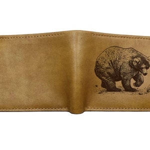 Cartera de piel auténtica con forma de oso pardo gigante, regalo de piel de vaca de primera calidad, regalo único de animal salvaje hecho a mano, cartera de hombre personalizada de caza navideña
