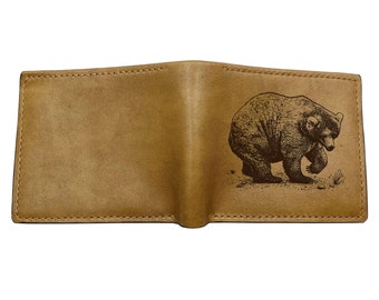 Cartera de piel auténtica con forma de oso pardo gigante, regalo de piel de vaca de primera calidad, regalo único de animal salvaje hecho a mano, cartera de hombre personalizada de caza navideña