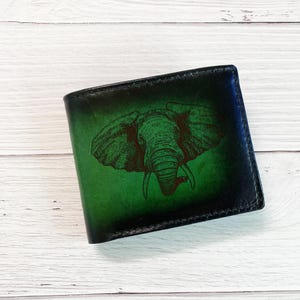 Cartera de cuero de primera calidad con diseño de cabeza de elefante, billetera de cuero genuino única en la vida silvestre, regalo personalizado para hombres, idea de regalo de billetera navideña hecha a mano para hombres