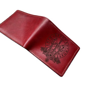 Cartera de cuero premium con símbolo de espada vikinga, cartera de cuero celta hecha a mano como regalo, cartera triple vikinga antigua, cartera nueva de regalo de Navidad