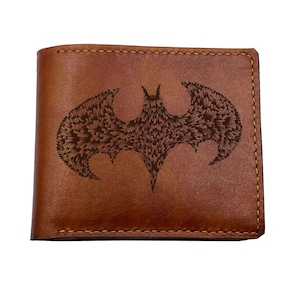 Hypnotisierende Fledermaus Zeichnung Kunst echtes Leder Brieftasche, nachtaktives Tier, handgemachte einzigartige Brieftasche, personalisiertes Geschenk, Weihnachten neue Brieftasche Geschenk