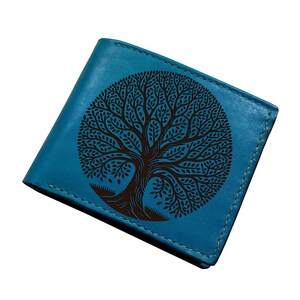 Circle of Life Tree Premium handgefertigte Lederbrieftasche / personalisierte Weihnachtsbrieftasche für ihn / Forest Naturalist Geschenk für ihn, Baumdesignbrieftasche