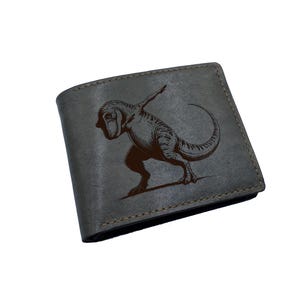 Portefeuille drôle pour hommes en cuir premium T-rex, portefeuille en cuir véritable fait main, période jurassique triasique, cadeau portefeuille minimaliste en cuir de Noël