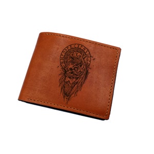 Cartera premium para hombre con runas nórdicas de Odin, billetera de cuero genuino con brújula vikinga, billetera hecha a mano con temática celta, billetera de regalo navideña para él