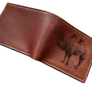 Cartera de piel auténtica de camello bactriano, cartera única hecha a mano de Bactrian, regalo personalizado para hombres, cartera de piel de animal salvaje para Navidad