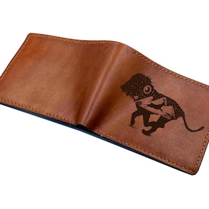 Cartera de cuero genuino con tatuaje de naturaleza de jabalí, cartera de cuero hecha a mano de primera calidad, idea de regalo única para cazar, idea de regalo de cartera personalizada para Navidad