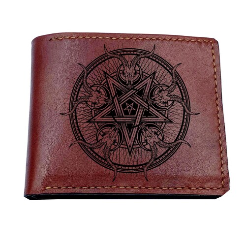 Goat Head Baphomet Leather Wallet - Satanic & Wiccan Symbol Slim Bifold For Men, 6 Card Slots - View #4