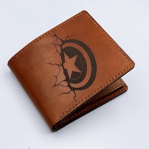 Captain America Premium Rindsleder Brieftasche, handgefertigte Avenger Brieftasche, Vatertagsgeschenk, Weihnachten Captain American Shield Brieftasche Geschenkidee