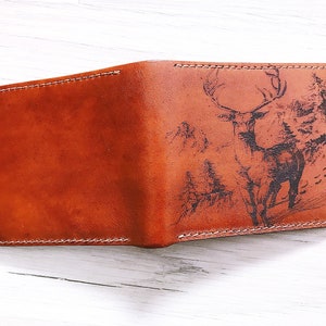 Cartera de cuero premium de ciervo Elk, billetera de ciervo de caza, regalo para él, billetera de cuero genuino de estilo vintage, billetera de ciervo navideña personalizada como regalo