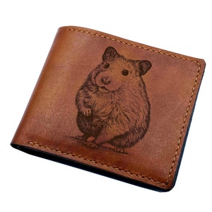 Bonita billetera unisex de cuero genuino con forma de hámster, billetera única hecha a mano con dibujo de mascota hámster, regalo personalizado, nueva idea de regalo de billetera navideña