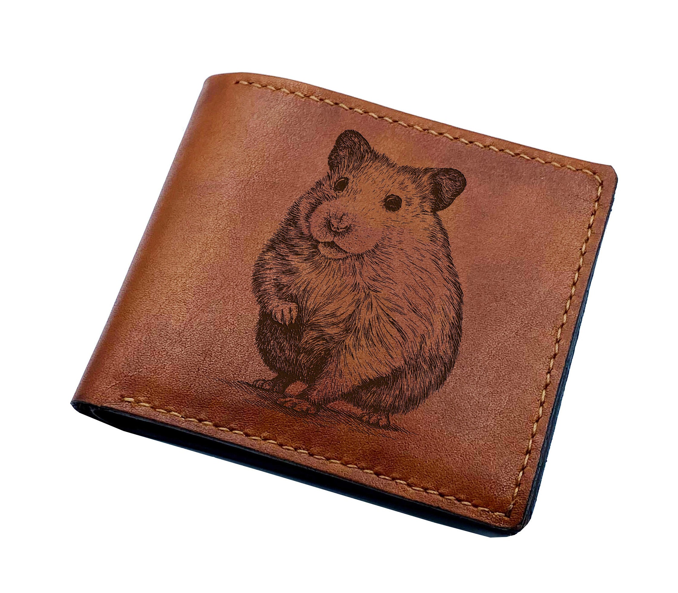 Handmade Hamster Leather Wallet: Personalized Pet Portrait Gift