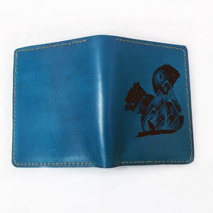 Cartera de cuero genuino con tatuaje de ardilla, cartera de piel de vaca de primera calidad, regalo único hecho a mano de la naturaleza, cartera personalizada unisex de Navidad
