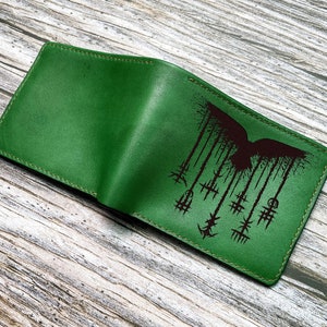 Portefeuille en cuir haut de gamme au design corbeau celtique, portefeuille pour homme fait main runes nordiques, animal celtique, animal ancien, nouveau cadeau portefeuille de Noël