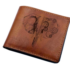 Schöne Elefantenkopf Kunst Herren Brieftasche, personalisierte Steampunk Elefant Brieftasche, Wild life einzigartige Brieftasche, Weihnachten benutzerdefinierte handgefertigte Brieftasche