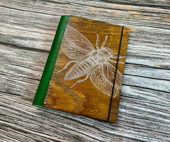 Cicada Insect Journal: Wooden Cover, Leather Spine, Eco-Friendly Notebook