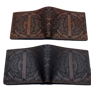 Cartera de cuero premium Steampunk / Cartera de cuero hecha a mano con temática mecánica / Cartera de cuero genuino para hombre / Cartera de cuero triple navideña para él