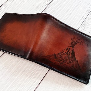Volcano wallet art men wallet/leather handmade wallet/geological wallet/custom wallet for boyfriend/birthday gift for him/Christmas new gift