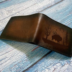 Bison Nature Genuine Leather wallet, premium cowhide leather wallet, Handmade hunting unique gift idea, Father's Day custom wallet gift idea