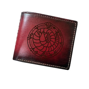 Billetera de cuero premium para hombre con forma de círculo de vida con gusanos de arena, billetera personalizada hecha a mano de Shai Hulud, regalo para él, billetera de cuero genuino para Navidad