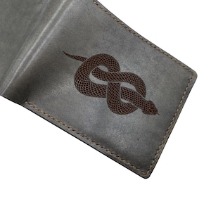 Infinity Snake genuine leather wallet/Personalized handmade wallet gift for him/Unique Christmas leather wallet gift idea, Cobra men wallet