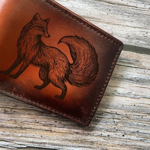 Cartera de piel auténtica de zorro, cartera de piel de zorro de primera calidad, idea de regalo única de caza hecha a mano, cartera unisex personalizada de Navidad, animal salvaje peludo