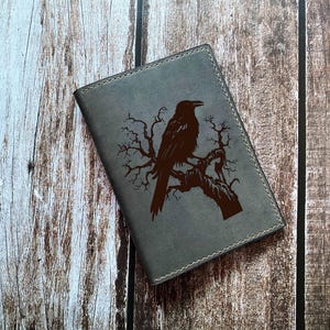 Raven Tree läderplånbok, kohud trifold bifold, handgjord specialdesignad plånbok