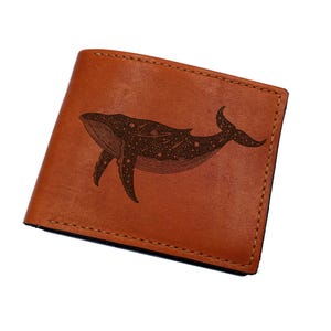 Hermosa billetera de cuero genuino con diseño de ballena nocturna, billetera unisex hecha a mano con criaturas marinas, billetera de cuero personalizada, billetera nueva de regalo de Navidad