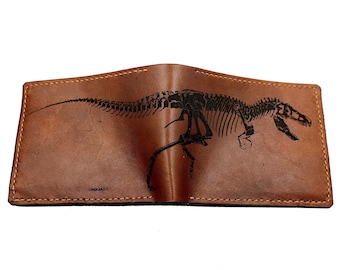 Tyrannosarus Skeleton Dinosaur, T-rex Fossil Leather handmade wallet, gift for him, Christmas new wallet gift, Bifold wallet, Trifold wallet